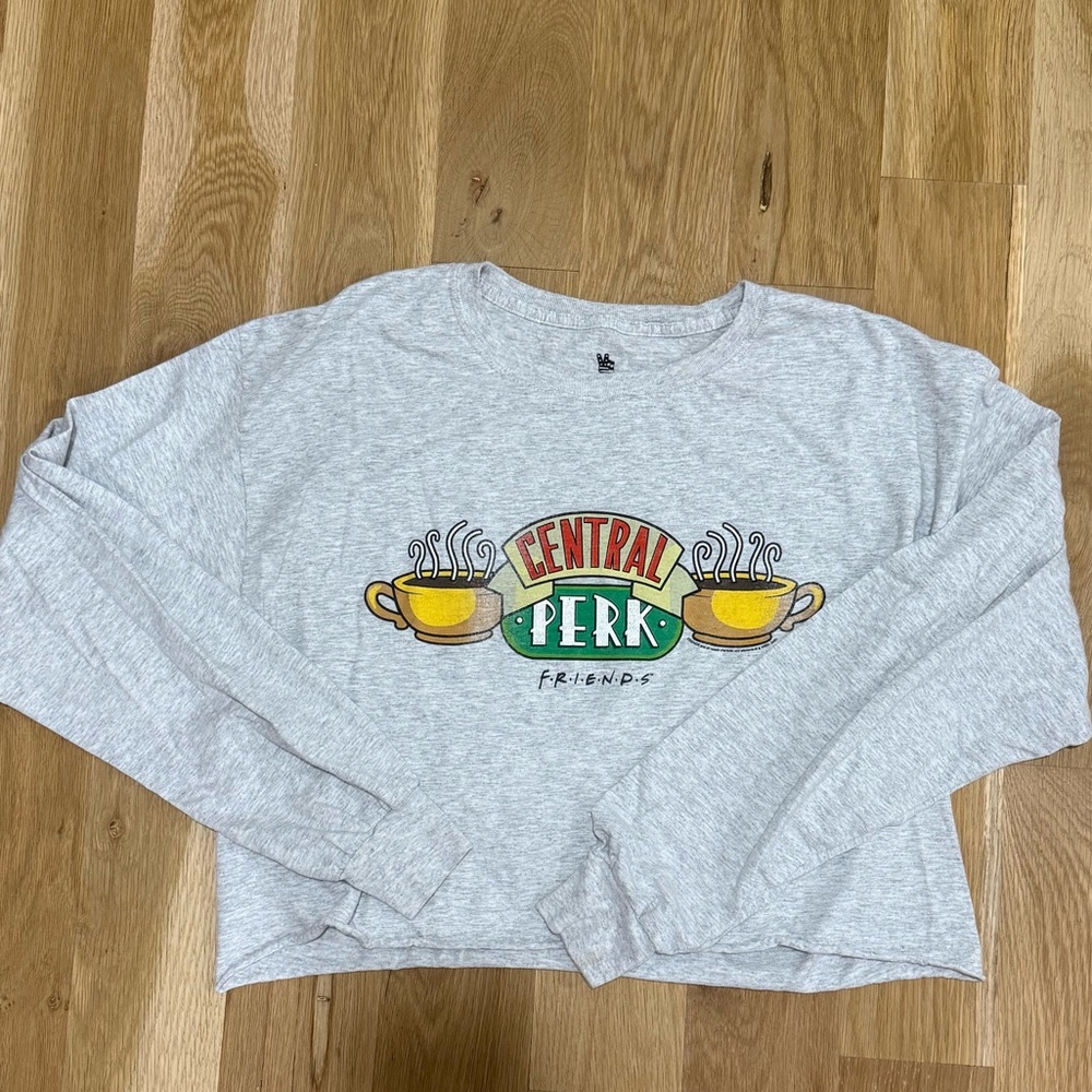 Central Perk Friends Gray Cropped Long Sleeve T Shirt, Medium